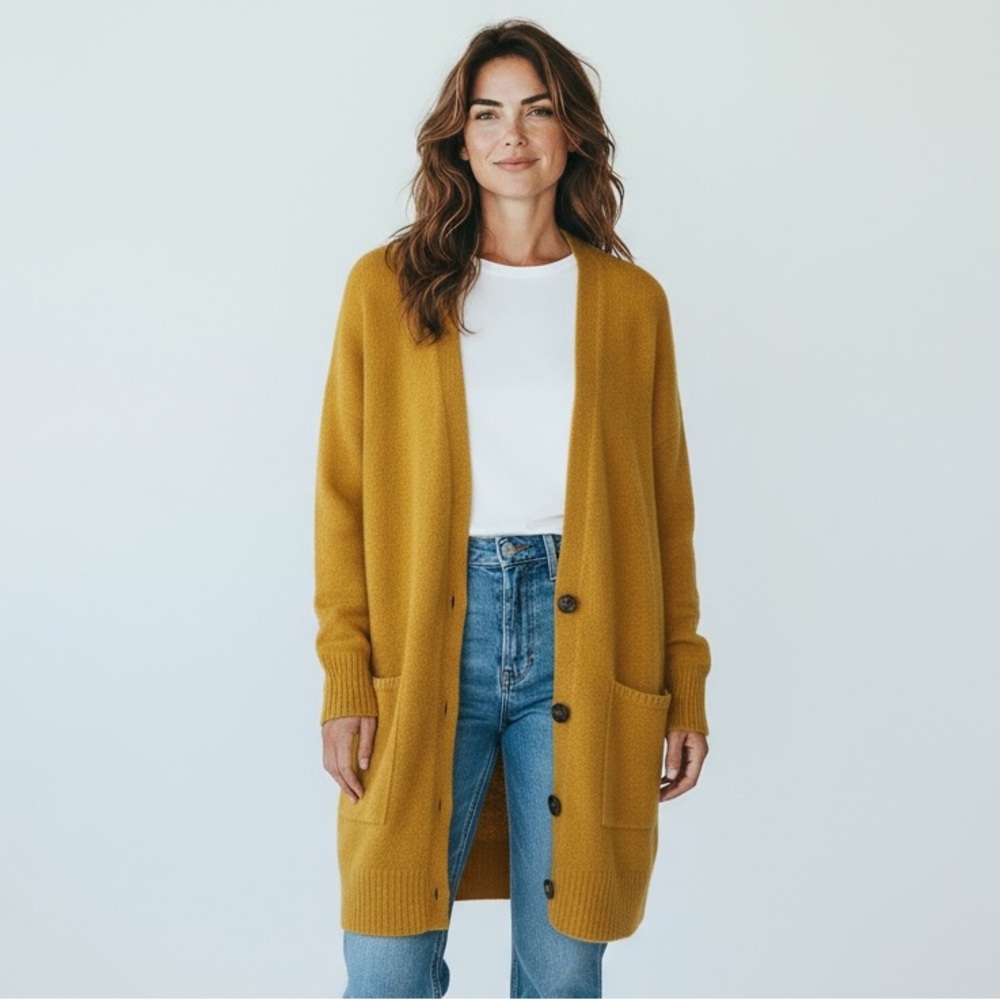 Eileen Fisher Golden Yellow Long Button-Front Cardigan